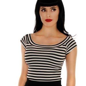 Retrolicious Striped Boat Neck Top in Black